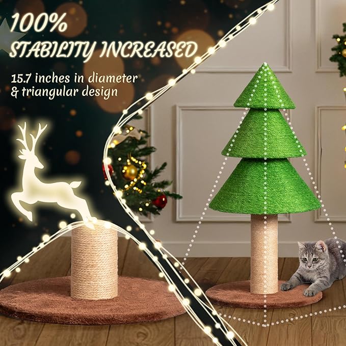 VINGLI 31.5in Christmas Tree Cat Scratcher for Indoor Cats, Large Cat Tree Tower with Sisal Scratching Post & Soft Fleece Base, Holiday Cat Scratcher Tree for Kittens & Adult Cats - Cat Furniture