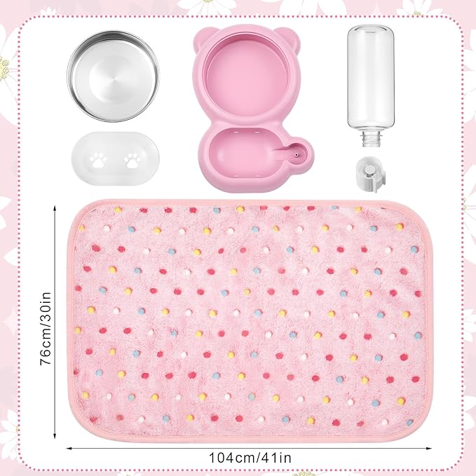 BreezeHug 3-in-1 Pet Princess Tent Bed Set for Cats & Small Dogs, Cute Soft Pink Cat Bed with Food Bowl, Water Dispenser & Washable Cushion, Complete Starter Kit for Indoor Pets