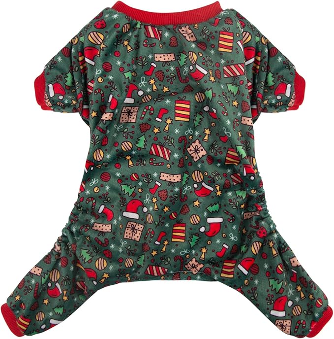 CuteBone Dog Christmas Pajamas Puppy Onesies Small Dogs Soft Pjs Coat Cat Apparel Comfy Pet Clothes Outfit Doggie Bodysuit P111XL