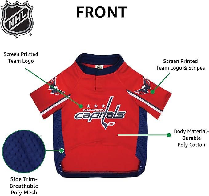 NHL Washington Capitals Jersey for Dogs & Cats, X-Large. - Let Your Pet Be A Real NHL Fan!