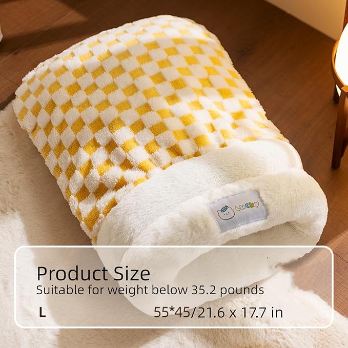 Cat Sleeping Bag for Indoor Cats, Cozy Pet Nest for Cats, Fluffy Cat Bed Cave for Small Dog Cat, Self Warming Winter Pet Sleeping Bags for All Seasons Indoors (Yellow)