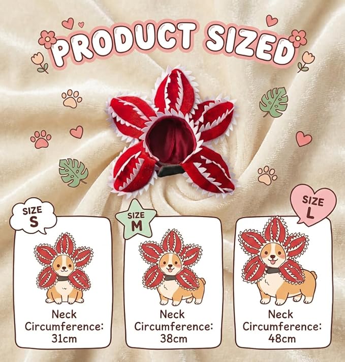 Asix Toy Demogorgon Carnivorous Flower Hat for Dog Cat, Adjustable Pet Costume for Photos and Cosplay Parties, Soft Pet Accessory with Comfortable Fit.(2pcs-M)