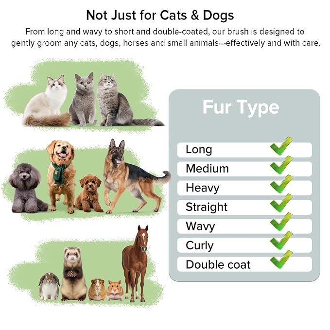 Cat Brush for Shedding, Industry-First Adjustable Cat Brushes for Indoor Cats, Self-Cleaning Slicker brush, 264 Skin-Friendly Needles for Long or Short Haired Dogs, Perfect for Deshedding (Green)