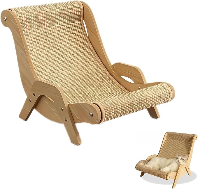 Elevated Cat Bed with Wooden Frame, Natural Hemp Rope, Scratch-Resistant Pet Lounger for Indoor Cats, Breathable Kitty Nap Furniture