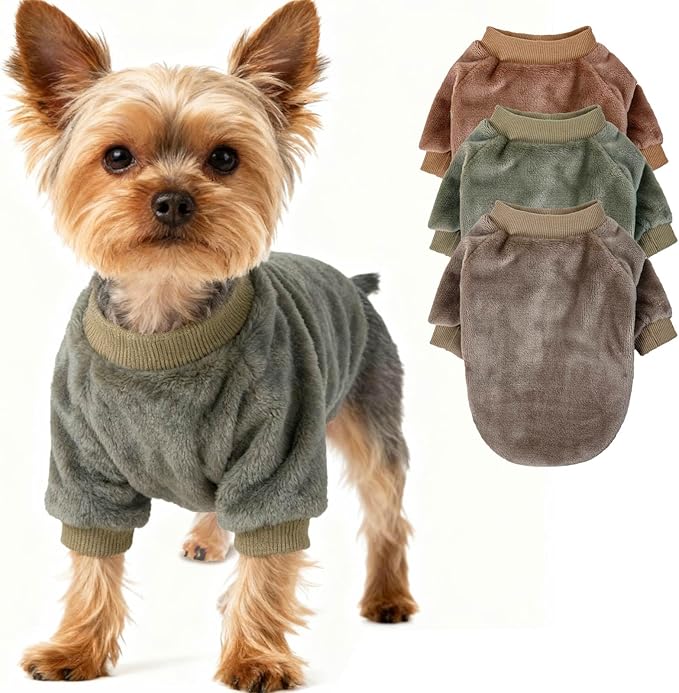 Dog Sweater | 3-Pack Clothes Jackets XXS - XXL for Small Dog Breed (Male & Girl), Super Soft Winter Coats Sweaters for Dogs and Cats, Pet Apparel Outfits (Brown,Khaki,Olive, X-Large)
