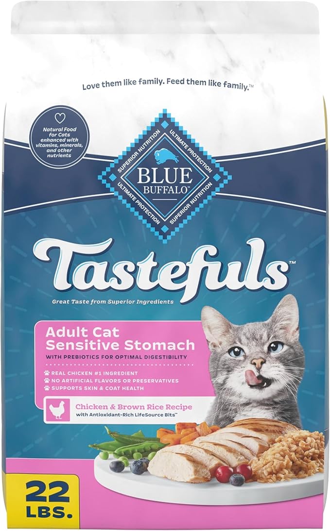 Blue Buffalo Tastefuls Natural Dry Food for Adult Indoor Cats, Chicken & Brown Rice Recipe, 22-lb. Bag