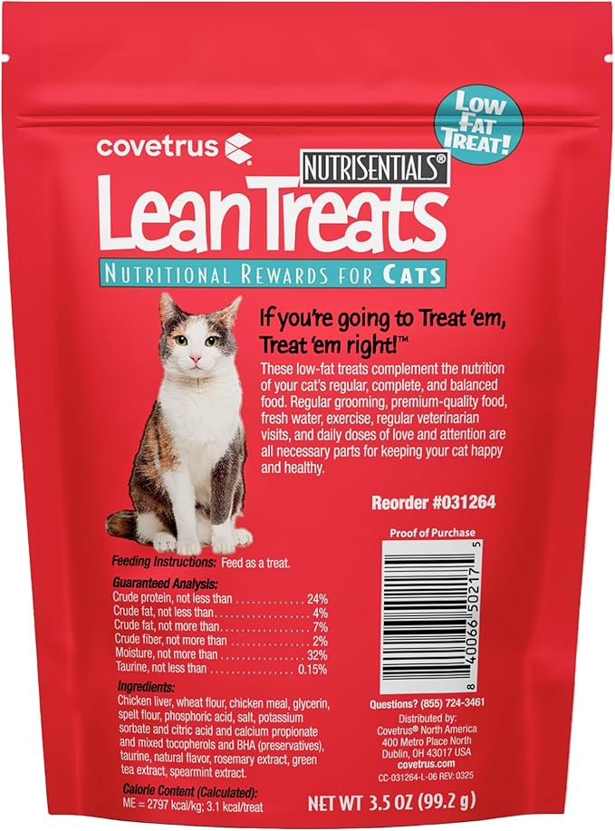Covetrus Nutrisential Lean Treats for Cats - Soft Cat Treats for Small, Medium, Large Cats - Nutritional Low Fat Bite Size - Chicken Flavor - 6 Pack - 3.5oz