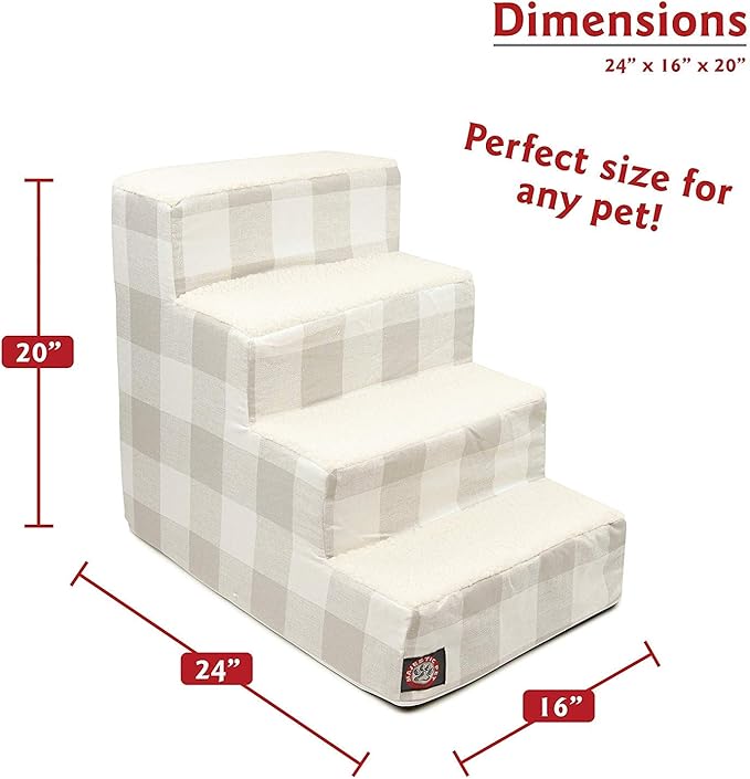 Majestic Pet 4 Step Portable Dog Stairs for Small Dogs to get on Bed Supports 250 lbs or Less – Dog Steps for High Bed with Machine Washable Cover –Pet Stairs for Cats Anderson Check Light Gray