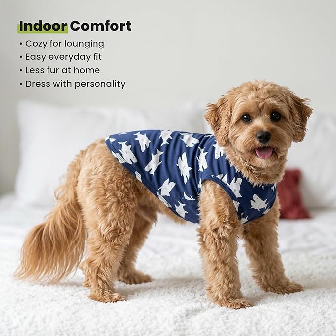Fitwarm Shark Prints Dog Shirt, Funny Clothes for Small Dogs Boy Girl, Pet Outfit, Blue, White, Medium
