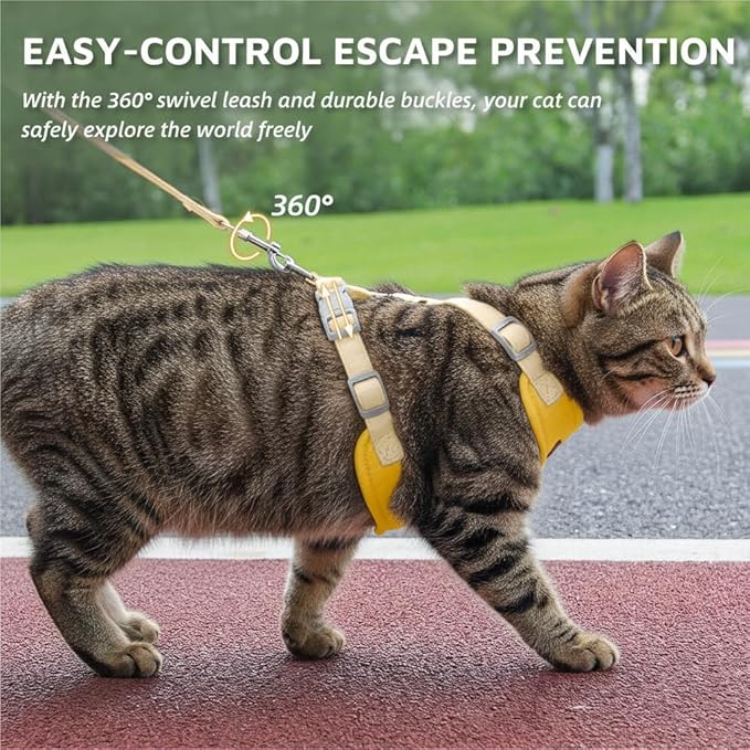Escape-Proof Cat Harness and Leash Set - Adjustable and Comfortable - Ideal for Walking Cat Outdoors - Fits Small Dogs, Kittens, Medium, and Large Cats (Yellow, L)