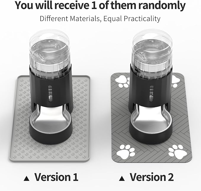 JUNSPOW Cat Water Dispenser with Placemat and Stainless Steel Bowl, Automatic Gravity Water Dispenser for Cats or Small Medium Size Dogs, Large Capacity, Easy to Clean and Safe for Pets (4L Black)