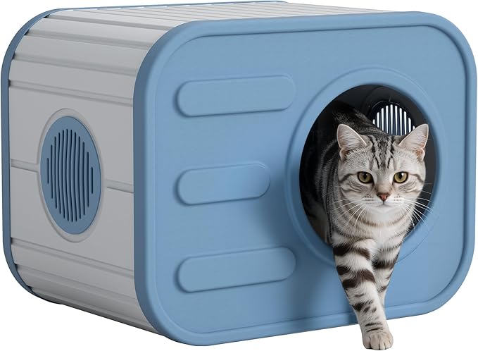 Outdoor Cat House Weatherproof with Camera-Shaped Design,Sturdy Resin Outside Cat Shelter, Insulated Cat House Outdoor for Patio