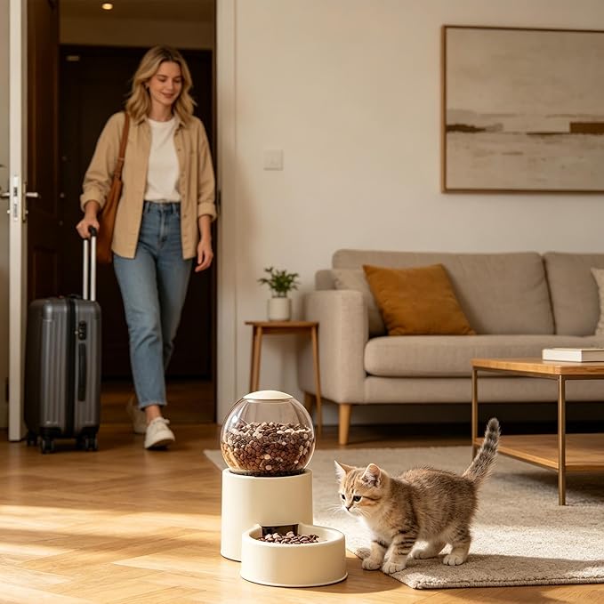 Automatic Pet Feeder - 26x16x14cm Dog Auto Feeding Bowl | Pet Food and Water Device | Large Capacity Puppy Water Dispenser | for Home Vacation Indoor Living Room Travel Weekend Trip Backyard