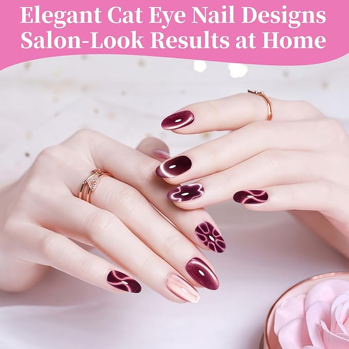 4 in 1 Nail Magnet, Cat Eye Gel Nail Polish Magnet for Nails, Compact Magnetic Nail Tool for French, Star & Cat Eye Designs, Strong Magnet Easy to Control for DIY Home & Nail Salon (HJ-NAT295-Pink)