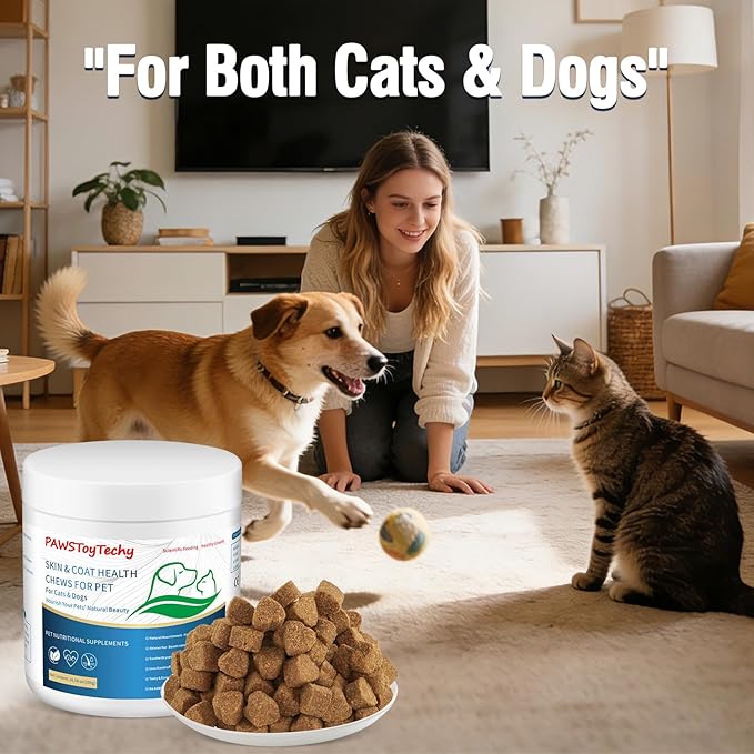 Cat Skin and Coat Healthy Chews, 500 Chews, Crunchy Treats with Vitamin E, Omega 3, Moisturizes Skin & Promotes Shiny Hair, Reduces Shedding for Cats, Cat Supplements - Chicken