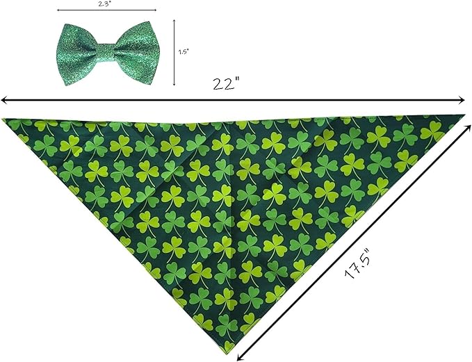 Small Dog St. Patricks Day Outfit Green Dress, Bandana & Bow Clip 3 Piece Irish Pet Cat Costume Accessories S