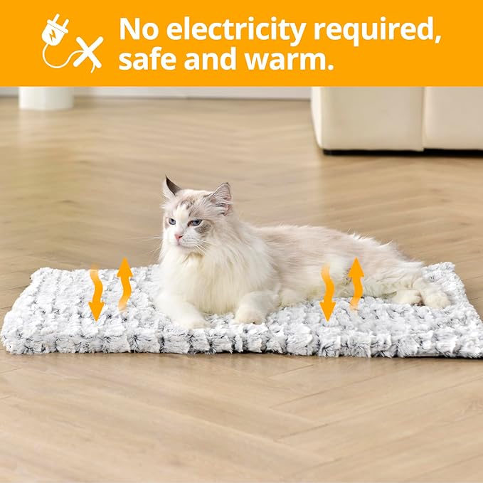 Self Warming Cat Bed, 24" x 18" Ultra Soft Cat Dog Pet Heating Pad for Indoor Outdoor, Non-Slip Heated Cat Mat Thermal Blanket