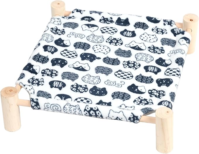 Patas Lague Cat and Dog Hammock Bed for Small Dogs, Brethable Wooden Cat Pet Rabbit Elevated Bed Cots Furniture for All Seasons Fleece Ivory