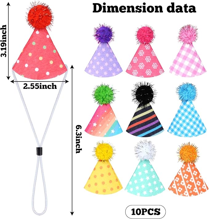 10Pcs Party Hats for Stuffed Animals, Cat Dog Birthday Hats Dolls Party Hat Mini Birthday Hat for Holiday Wedding Puppies Kittens Costume