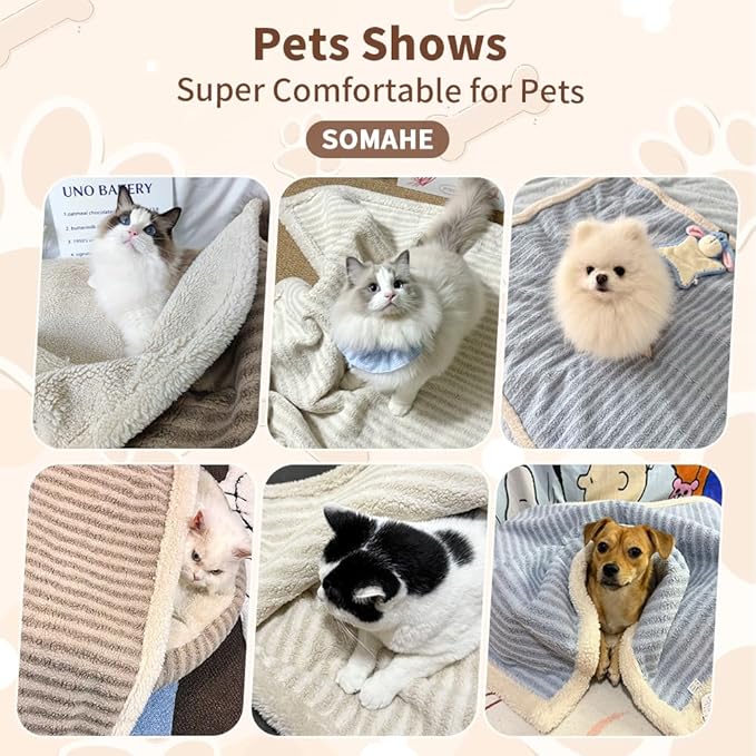 SOMAHE Cat Blankets for Indoor Cats, Faux Fur Pet Blankets for Cats, Washable Kitten Blankets, Soft Plush Reversible Throw Furniture Protector 21"X 18" Blue