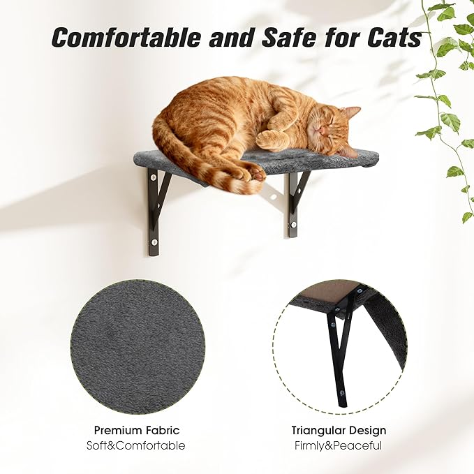 COZIWOW 5-Piece Cat Tree Set with Wall Mounted Cat Shelves, Cat Scratching Post & Cat Wall Furniture, Multi-Functional Indoor Cat Jungle Gym, Essential for Cat Room, Suitable for Large Cats(Grey)