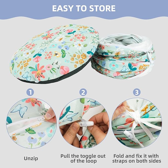 Cat Donut Tunnel for Indoor Cats in Spring & Summer, Cute Cat Tunnel Bed for Large Small Cats, Multifunctional Peekaboo Cat Cave Long Circle Playground Toys for Kitty Puppy Rabbit Ferret,Floral Design
