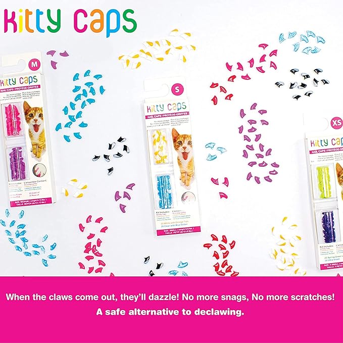 Kitty Caps Nail Caps for Cats, White with Orange and Clear with Blue Glitter - Safe, Stylish and Humane Alternative to Declawing, Stops Scratches and Snags, Small 6 to 8 lbs, 40 Count