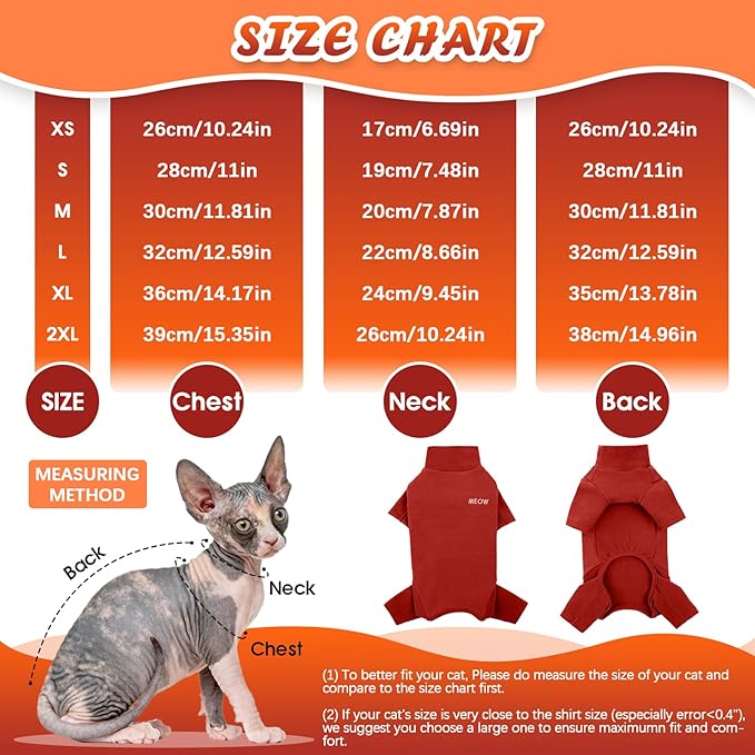 ROZKITCH Cat Jumpsuit for Cats Only, Breathable Soft Cat Jumpers for Cats Only, Cat Coat with Four Legs, Warm Sweater T-Shirt Pajamas Jumpsuit Vest Cornish Rex Devon Rex Peterbald Red M