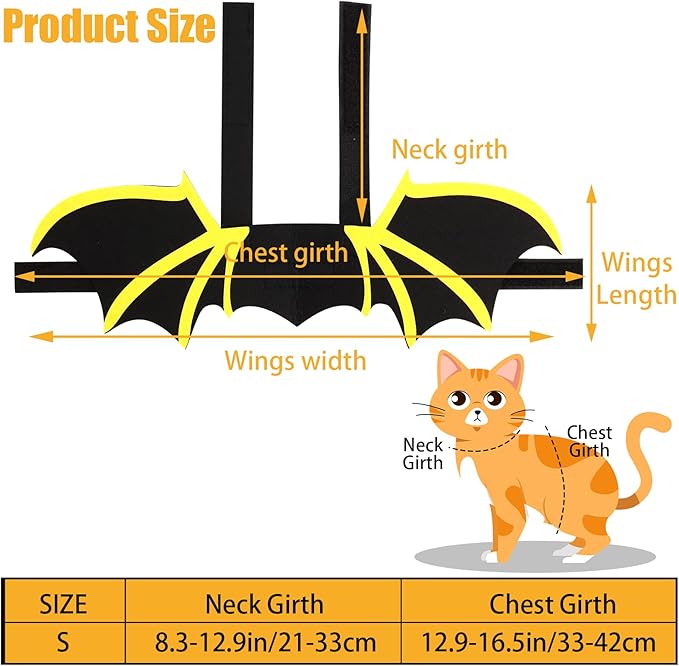 Cat Bat Wings, Pet Cat Bat Costume, Puppy Cat Wings for Halloween Party Decoration, Cute Cat Halloween Costumes, Kitten Bat Wings, Puppy Cat Dress Up Accessories,Yellow