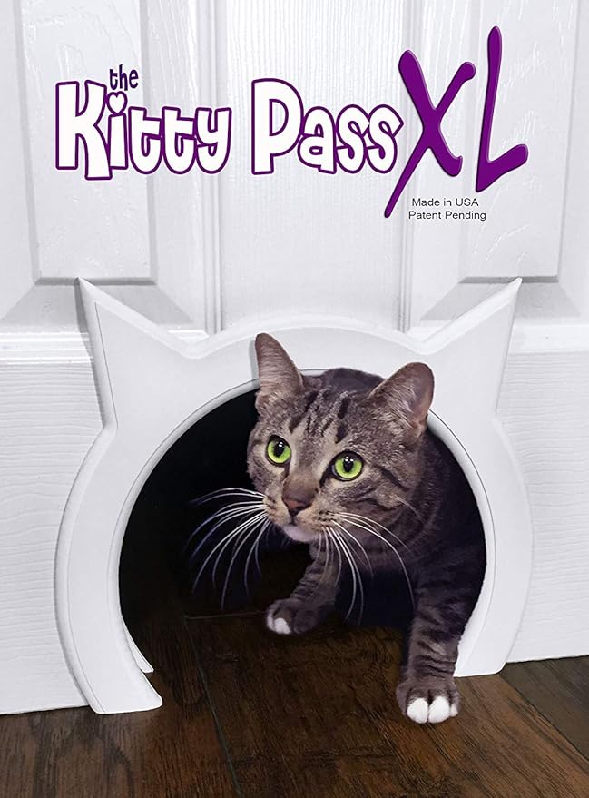 The Kitty Pass XL Cat Door for Interior Door - Cat Hole Kitty Door for Hidden Litter Box - Pet Door for Cats up to 30 lbs - Semi Gloss White Extra Large Cat Door Interior Door