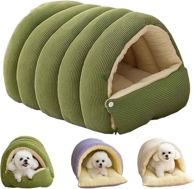 Removable and Washable Winter Closed-Off Cat Bed, Warm Cat Bed for Winter, Cotton Soft Pet Nest for Cats, Warm Cave Nest Sleeping Puppy for Cats & Small Dogs (Green, Small)