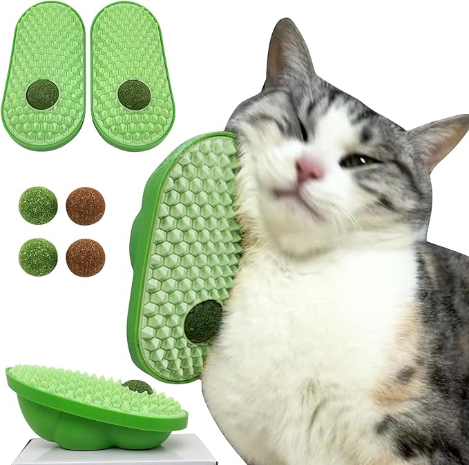 miwoowim 2 Pcs Catnip Toys Balls that Stick on Wall,Cat Toy Ball, Catnip Balls for Cats Lick,Cat Face Scratchers, self Groomer for Indoor Cats, Corner Brush Wall