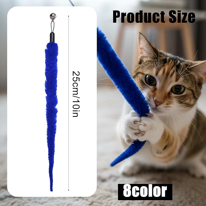 Larrel 8PCS Cat Worm Toy Replacement, Cat Wand Toy Accessories, Soft Worm Cats Toys Teaser with Bell, Fuzzy Worms Toys Attachments Replacements for Indoor Cats and Kitten (8 Colors)