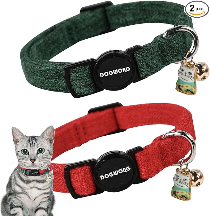 Cat Collar,2 Pack Holiday Cat Collars Breakaway with Bell, DOGWONG Safety Buckle Red Green Christmas Cat Collar for Girl Boy Cats and Small Dogs，Adjustable 7-12 Inch,Pet Supplies Accessories