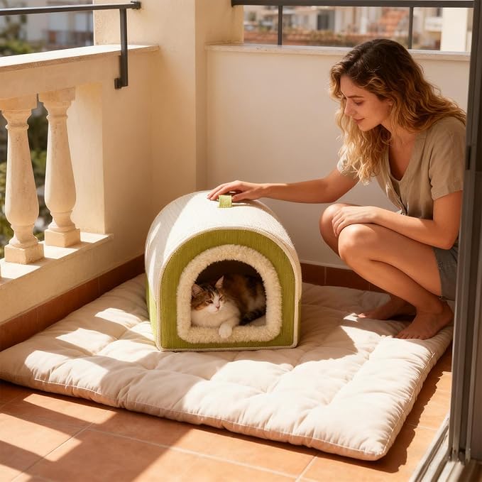 Outdoor Cat Houses, Winter Pet Indoor House Cat Mat, Washable Warm Plush Enclosed pet Bed, Shelter for Kitten/Puppy/Living Room/Bedroom/Playing Resting Napping