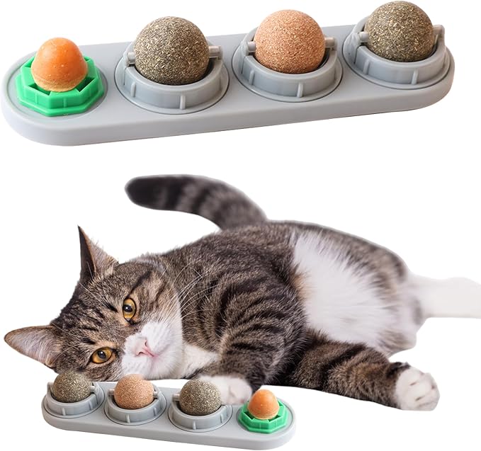 4 Pack Catnip Ball for Cats,Safe Healthy Edible Kitten Chew Toys with 4 Flavor for Cats Lick Dental Teeth Cleaning Wall Treats