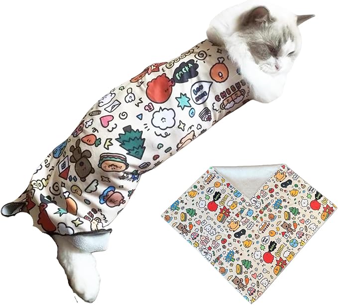 Cat Grooming Wrap - Multifunctional Anti-Bite & Scratch Blanket for Nail Trimming, Medicine, and Injection, Self-Sticking Wrap for Calm & Safe Pet Care (Cute Prints, L-27.6inch Within 15lbs)