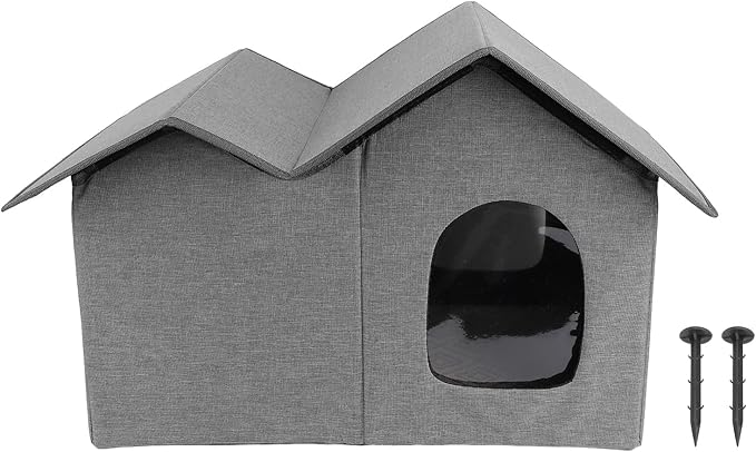AYNEFY Cat Beds Furniture Outdoor Cat Cave Spacious Peaked Design Enclosed Hideaway with Portable Folding Design for Year Round Comfort Foldable House for Indoor Cats (Dark Grey)