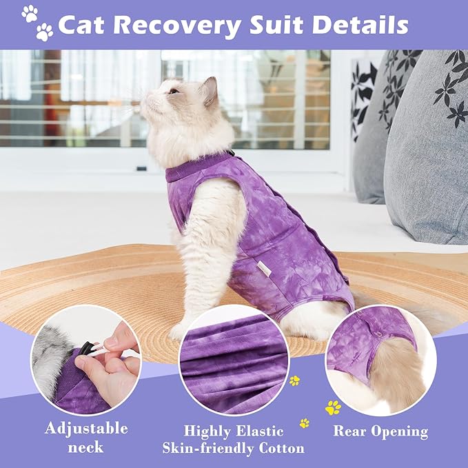 2Pack Cat Surgery Recovery Suit Female,Cat Onesie for Cat After Surgery Female,Kitten Spay Surgical Recovery Suit Stop Licking Abdominal Wound,Pink&Purple M