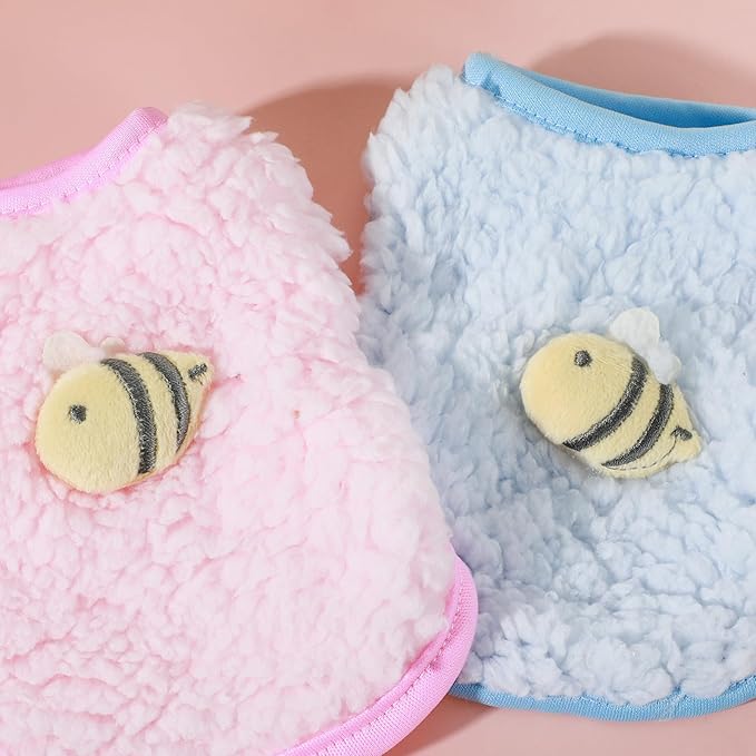 2 Pcs Kitten Sweater, XXS Kitten Clothes, Dog Clothes Tiny Pet Clothe Cat Vest with Bee Pattern Soft Sweaters for Kittens Only Bunnies and Other Animals Winter Warm Fleece 15×11 cm