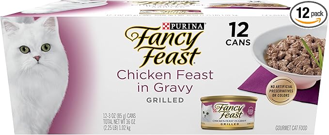 Purina Fancy Feast Grilled Wet Cat Food Chicken Feast in Wet Cat Food Gravy - (Pack of 12) 3 oz. Cans