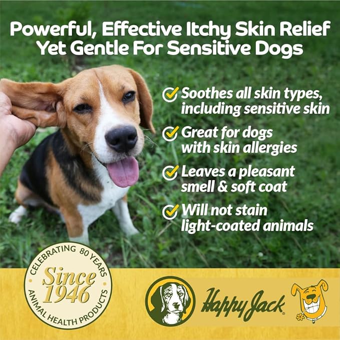 Happy Jack Dog Itch Relief Shampoo & Medicated Treatment (12 oz) Stops Itching, Scratching & Gnawing Fast, Soothes Flea Bites & Allergies, Skin & Coat Care for Puppies, Adults & Sensitive Dogs