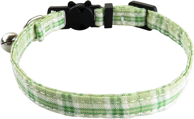 Cat Collar with Bow Tie and Bell, 2 Pack Breakaway Plaid Bowtie Cat Collar for Kitty, Cats, Puppy and Kittens, Green&Yellow