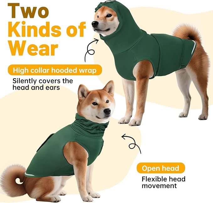 Thunder Vest for Dogs Anxiety, Dog Thunder Jacket for Thunder, Fireworks, Vet Visits & Separation, Keep Pet Calm Without Medicine, Anti Anxiety Vest for Dogs and Cat Body and Ear(Green, 3XL)