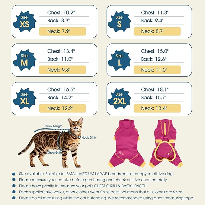 ROZKITCH Cat Jacket, Post Surgery Suit with Legs Anti Scratch Pyjamas Cat Coat to Stop Licking Alternative to the Cone Do Not Inhibited Pet's Movements Rosered XL