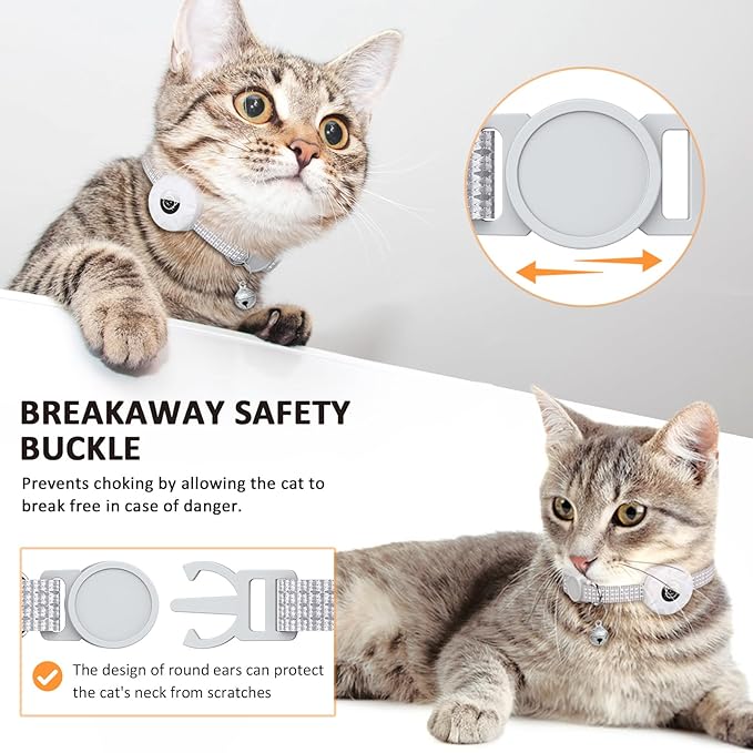 Apple AirTag Cat Collar, GPS Tracker with Reflective Breakaway Holder and Bell, Lightweight for Cats (Black/Gray)