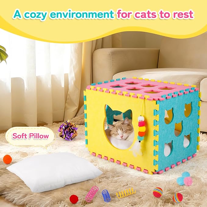 Natheeph Cat Toys for Indoor Cats, Interactive Cat Toy 49pcs Including Cat Wand Toy & Cat Feather Toys Refills, Funny Kitten Toys with Play Tent, Springs, Balls for Bored Indoor Cats Exercise & Chase