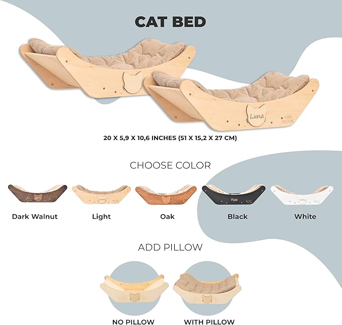 Wood Cat Bed Cat Basket Cat Toy Rustic Cat Wall Decor Cat Lover Gift New Home Gift Pet Furniture Cat Basket Indoor (Black, Bed with Pillow)
