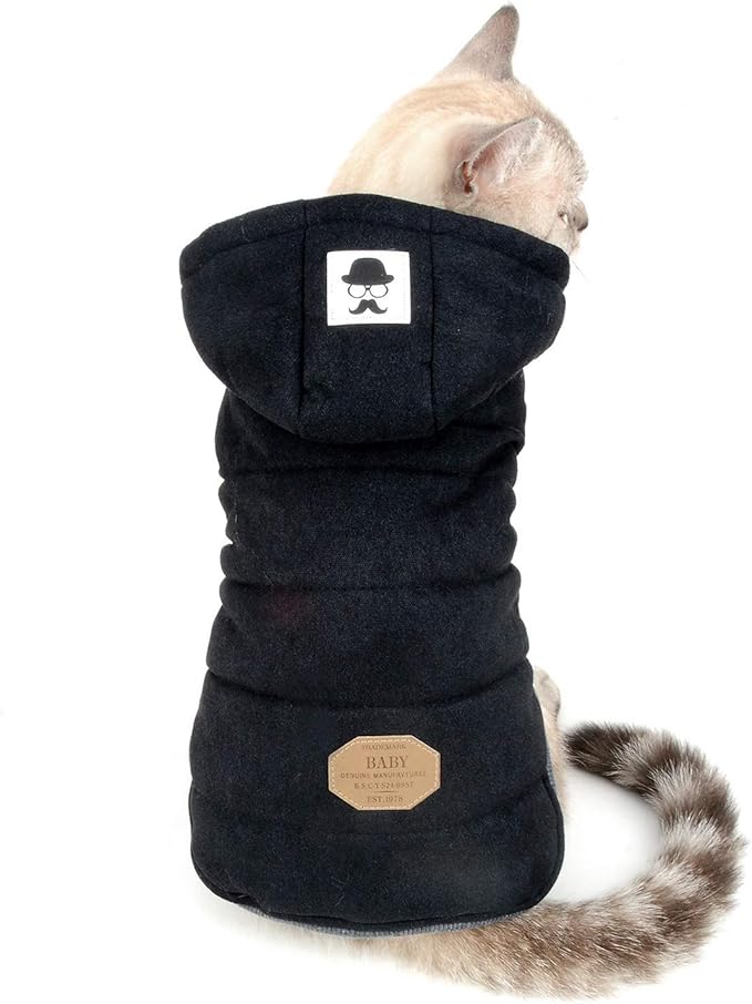Fleece Dog Hoodie Winter Coat for Small Boy Dog Cat Puppy Cotton Hooded Jacket Chihuahua Clothes Girl Boy Yorkie Pet Walking Outdoor Black M