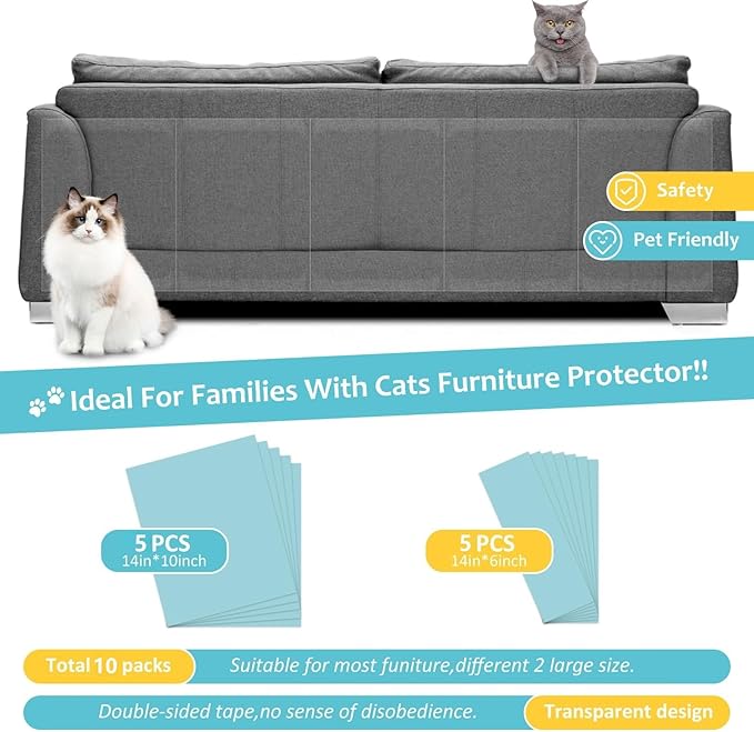 XMZCYMyo Couch Corner Furniture Protector from Cats, Double Sided Sofa Anti Scratching Sticky Tape, Corner Couch Protector for Cats, Cat Scratch Deterrent Tape (10 pcs)